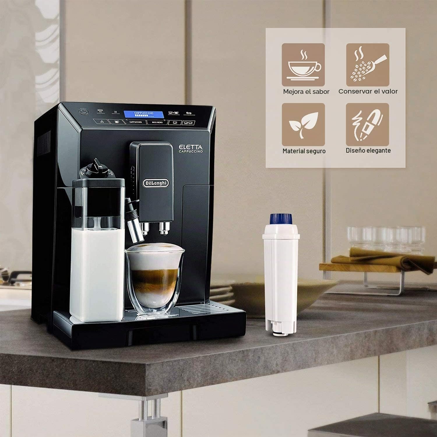 2 Piezas Filtro de Agua Cafetera para Compatible con ECAM, ESAM, ETAM, BCO Serie Filtro de Cafetera de Carbón Activado para DLS C002