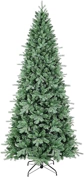 7.5 FT Artificial Skinny Christmas Tree,Unlit Blue Spruce Slim Pencil Xmas Tree with 1755 PE&PVC Mixed Branch Tips,Hinged Pine Tree with Metal Stand for Home Office Decor