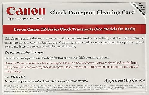 Tarjetas de limpieza para escáneres de cheques Canon CR-Series (caja de 15)