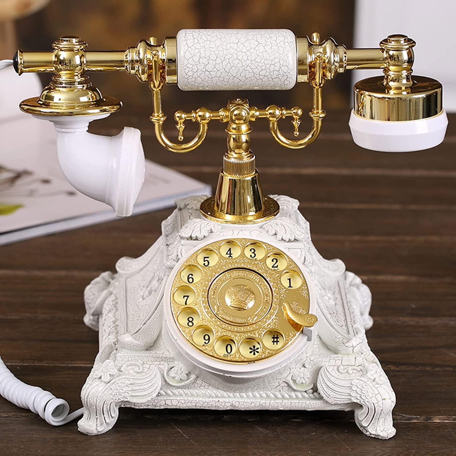 WangXLDD Klasyczny telefon w stylu retro w stylu vintage z przyciskiem staromodny telefon stacjonarny na biurko do domu biura hotelu i baru