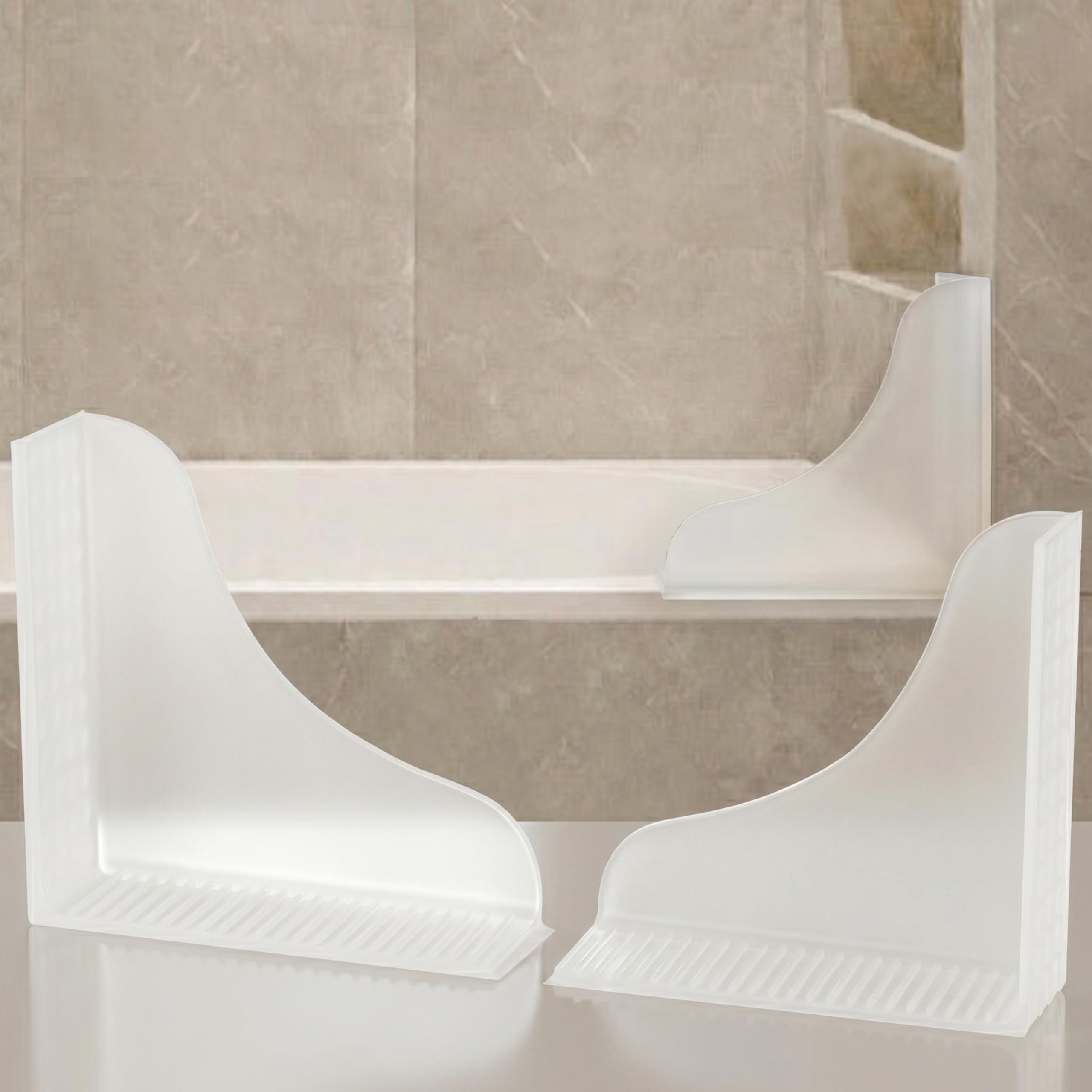 Photo 1 of Roslim No-Adhesive 2-Pack All-Silicone Shower Splash Guard with Strong Suction Cups, Reusable One-Piece Bath Tub Corner Water Blocker for Secure Seal&Easy Removal?Keep Water in Shower or Bath, Clear