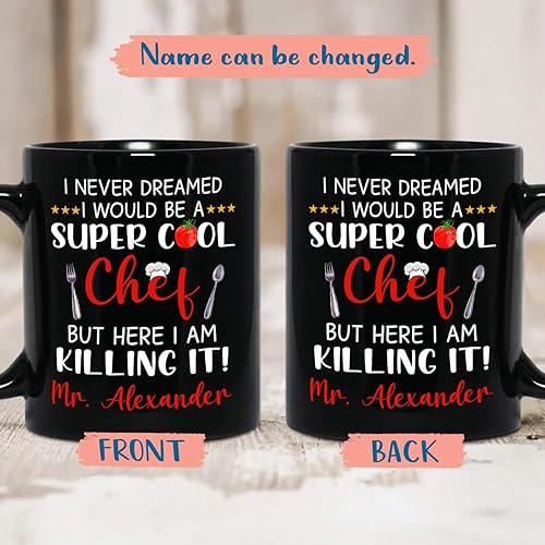 Vista 21 de Taza de café negra personalizada con nombre «A Truly Great Chef Is Hard To Find con nombre», taza de café personalizada para gran chef de 11 onzas