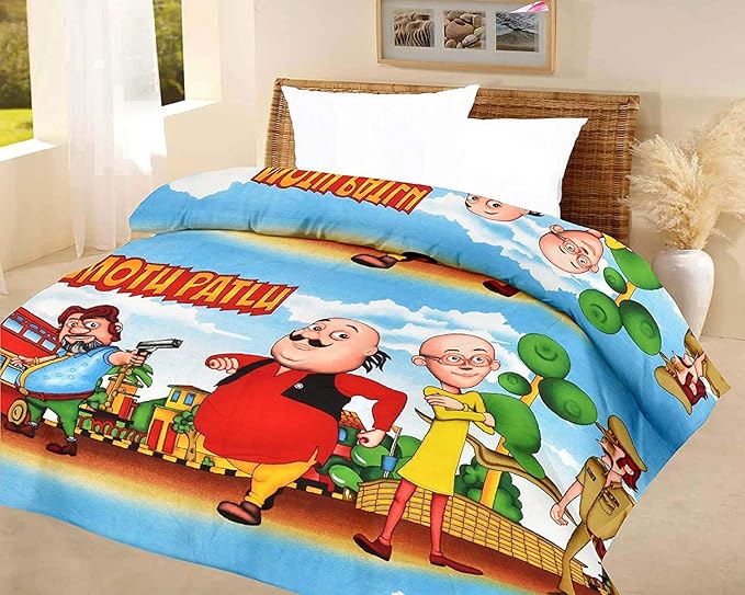 WONDERLOOK Beautiful Design Cartoon Print Reversible AC Blanket/Comforter/Dohar/Double Bed, (Motu Patlu)