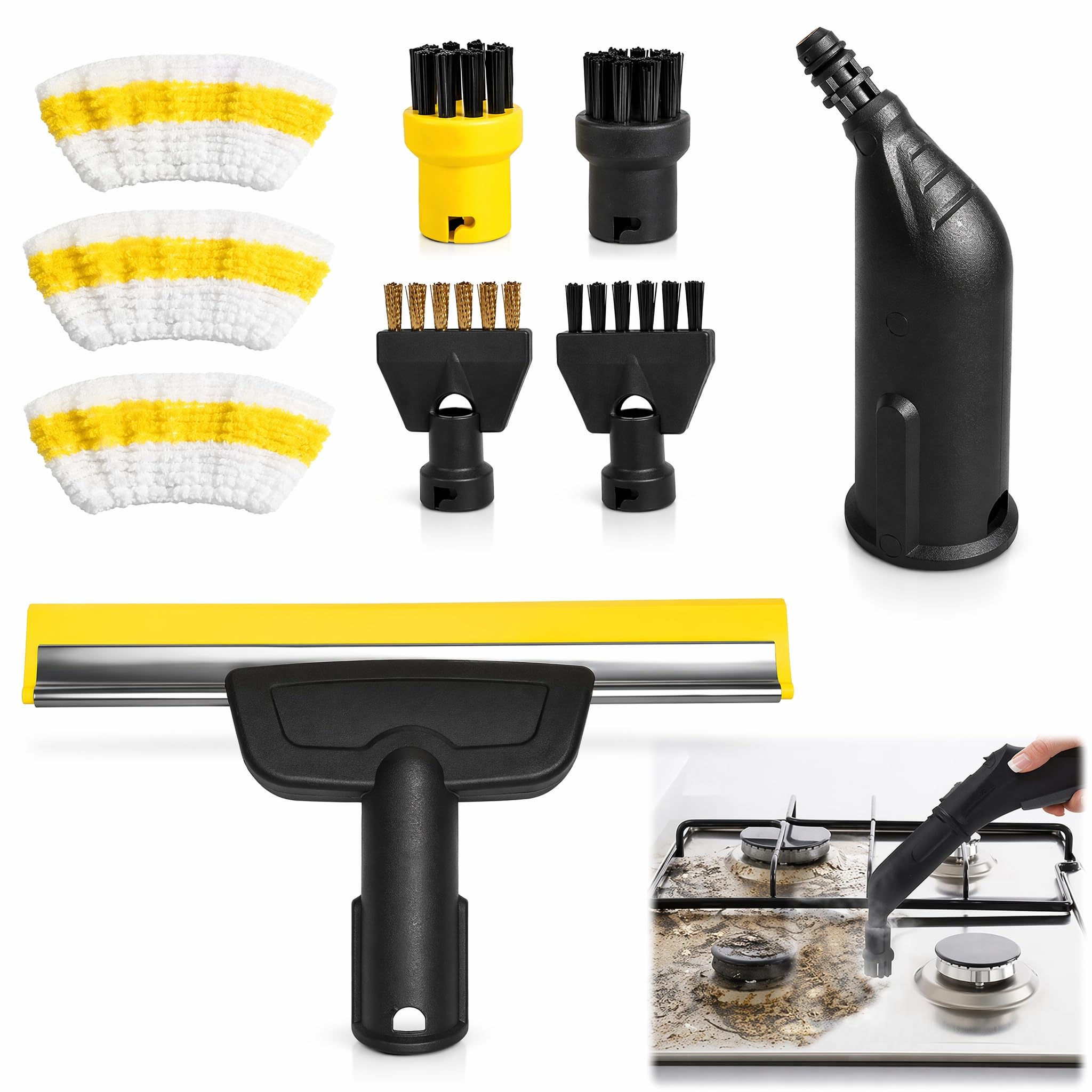 Kit de 9 piezas accesorios compatibles con limpiador de vapor Kärcher SC1 SC2 SC3 SC4 SC5, cepillo redondo, cepillo plano, boquilla curvada, cepillo de vapor manual, funda de paño de limpieza