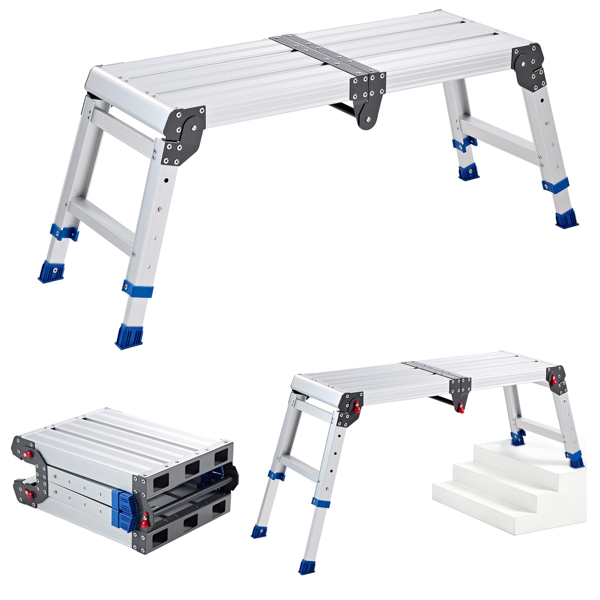 VEVOR Plataforma Plegable de Trabajo Capacidad de 226,8 kg, Altura Ajustable de 360 ​​a 508 mm, Escalera-Taburete de Aluminio Plegable, Portátil, Antideslizante para Pintura, Mantenimiento y Hogar