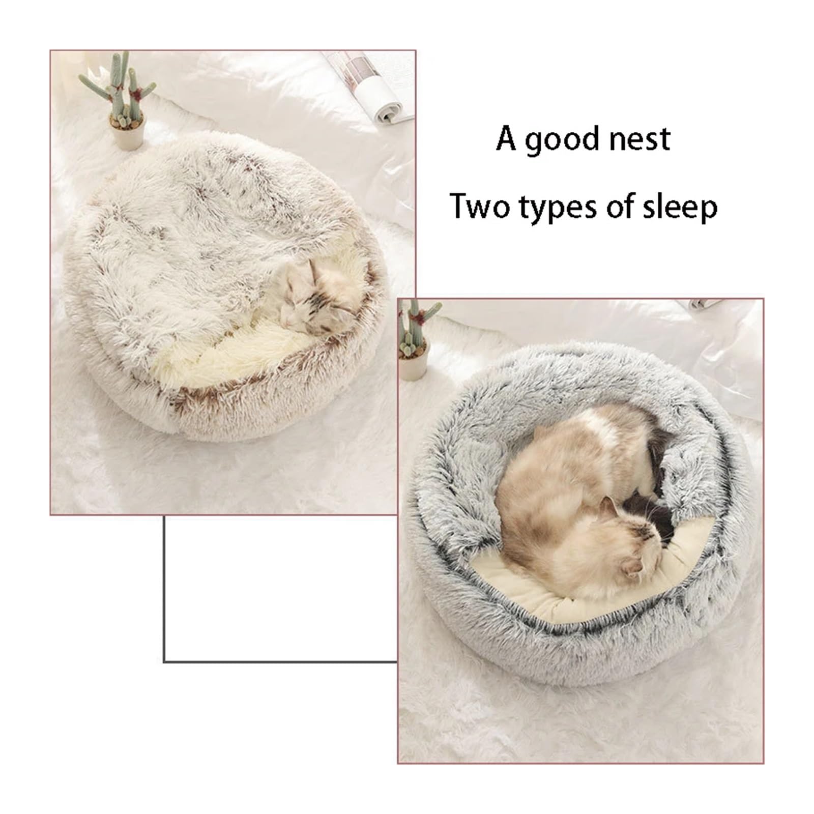 Soft Plush Pet Bed With Cover Round Cat Bed Pet Mattress Warm Cat Dog 2 In 1 Sleeping Nest Cave For Small Dogs