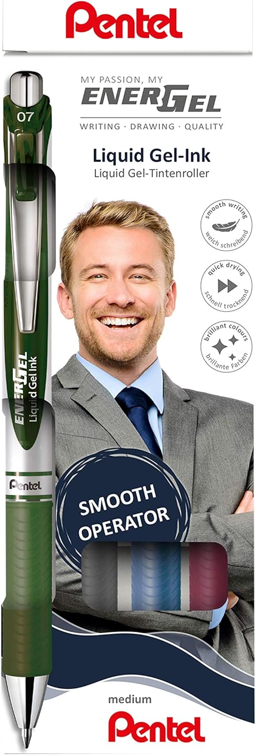 Pentel EnerGel XM BL77 Retractable Gel Pen (Pack of 4 - Assorted Colours), Black/Dark Blue/Burgundy/Forest Green, 1 count (Pack of 4)
