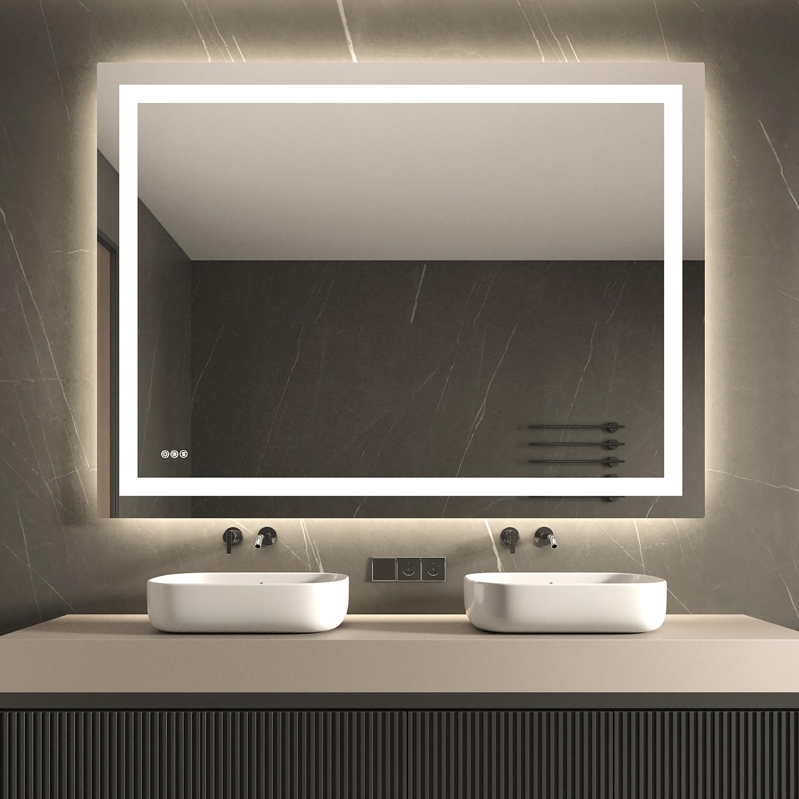 Photo 1 of Waikmdv LED Bathroom Mirror 48"x36" with Front and Backlight, Tempered Glass Vanity Mirror with Stepless Dimmable Anti-Fog Memory Function, Double LED Wall Vanity Mirror for Over Sink