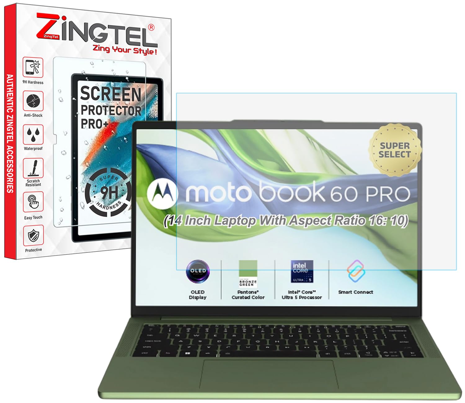 ZINGTEL Matte Anti Glare Screen Guard Compatible With Laptops With Motorola MotoBook 60 Pro Laptop (14 Inch Laptop With Aspect Ratio 16: 10) Fiber 9H Hardness Screen Protector Not a Tempered Glass