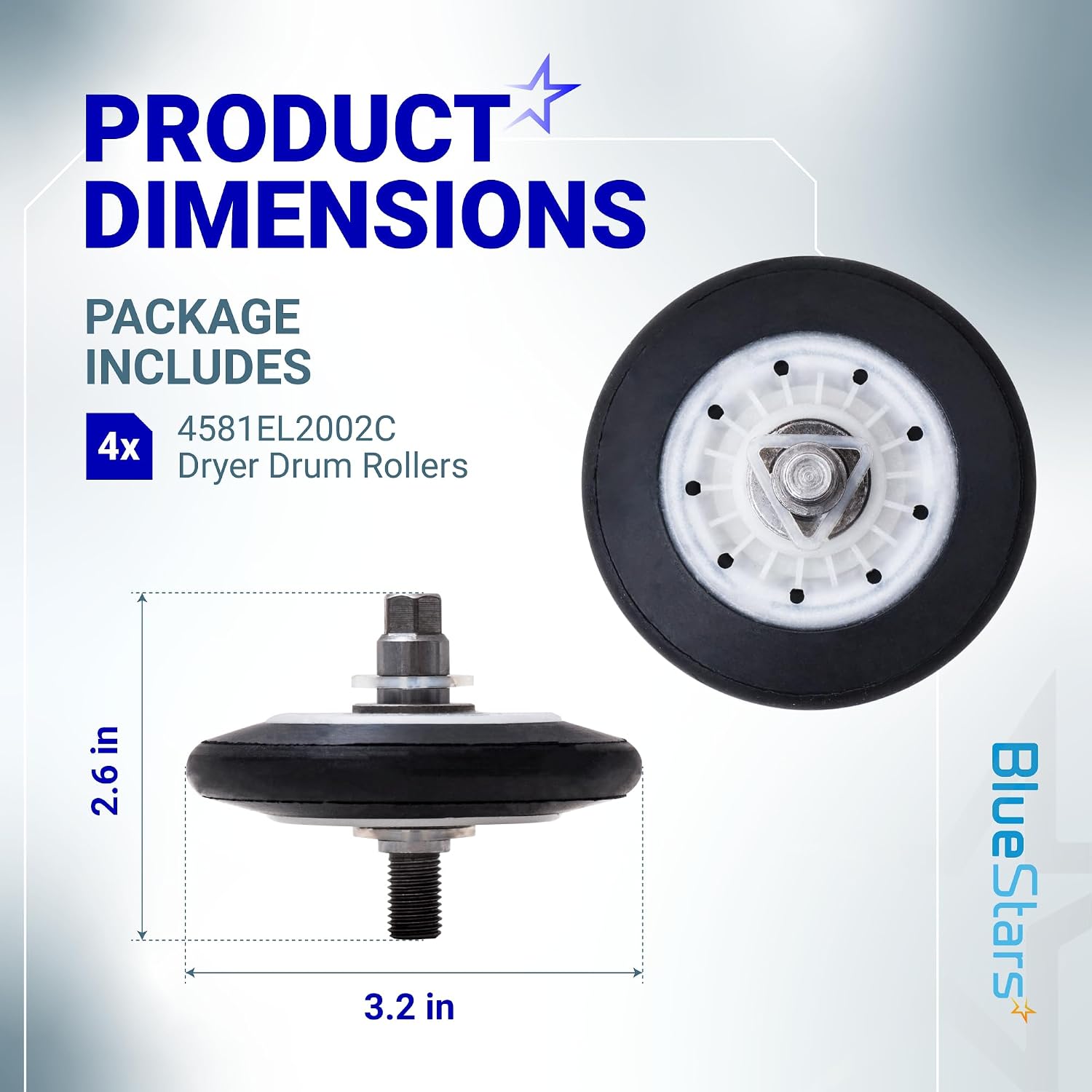 BlueStars Ultra Durable 4581EL2002C Dryer Drum Roller Assembly Part - Compatible with L.G Kenmore Dryers - Replaces 2701044 4581EL2002A 4581EL2002B 4581EL2002D PS8260240 - PACK OF 2