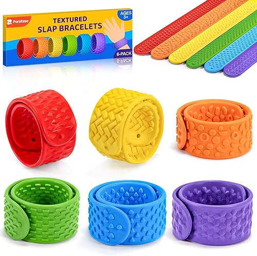 Textured Slap Bracelets - 6PC Silicone Sensory Fidget Toys for Kids, Teens & Adults - Calming Tools for Autism, ADHD, Anxiety & Stress Relief -