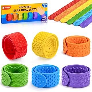 Textured Slap Bracelets - 6PC Silicone Sensory Fidget Toys for Kids, Teens & Adults - Calming Tools for Autism, ADHD, Anxiety & Stress Relief - Ideal for Classroom Rewards, Party & Special Needs Gifts - Amazon product rated Grade A