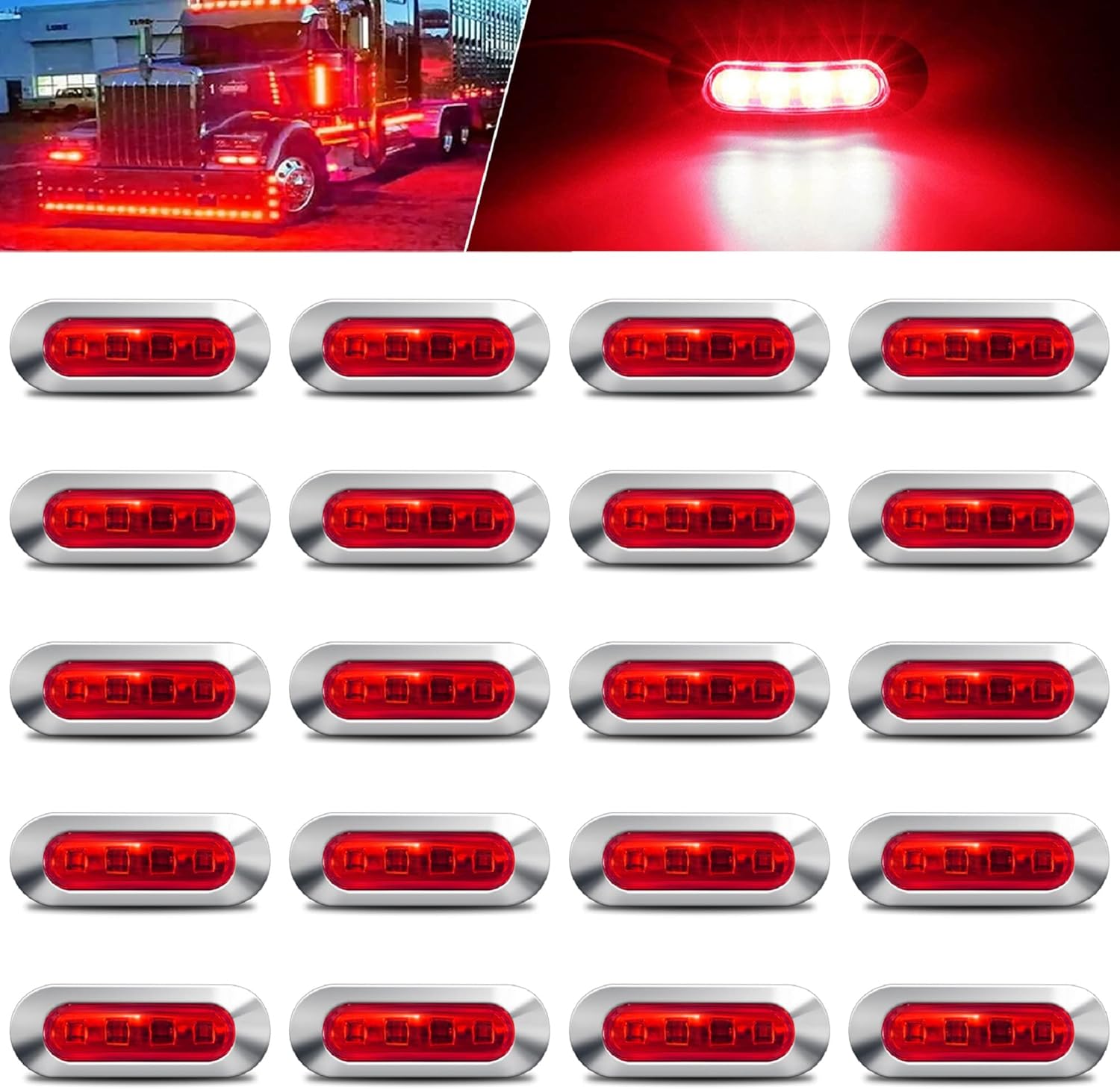 20PCS Amber 12-24V LED Trailer Lights Side Marker Lights Front Rear Tail Clearance Lights with Chrome Bezel for Trailer Deck RV Truck Boat