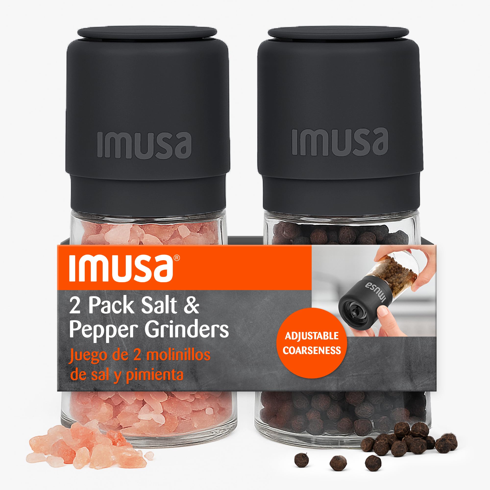 IMUSA Salt and Pepper Grinder Set, 2-Pack, Manual