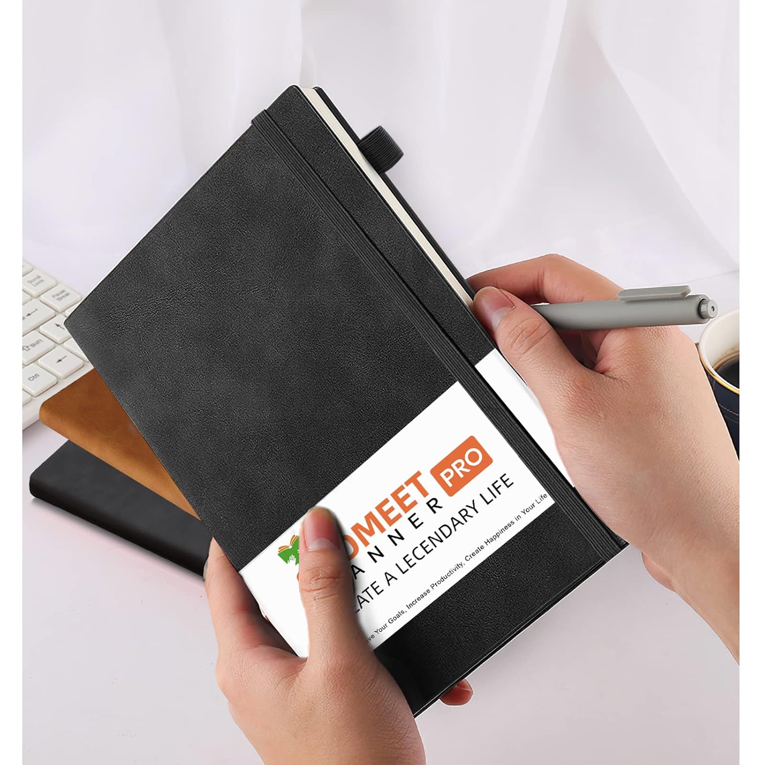 Lined Journal Notebook, 200 Pages, Leather Hardcover Notebooks, A5 College Ruled Thick Classic with Pen Loop Notebook Journals for Writing, for Women Men Office School, 5.75'' X 8.38'', Black image 4