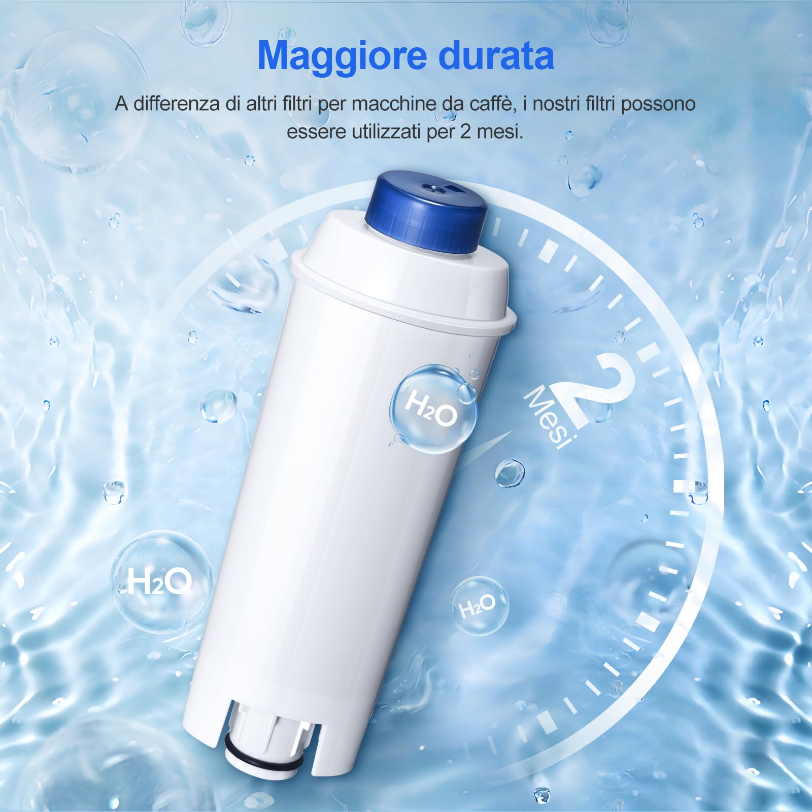Filtro acqua, ricambio per macchine da caffè Delonghi DLSC002, compatibile con Delonghi Dinamica, Magnifica S, Eletta Explorer, ETAM Autentica EPAM e serie ECAM