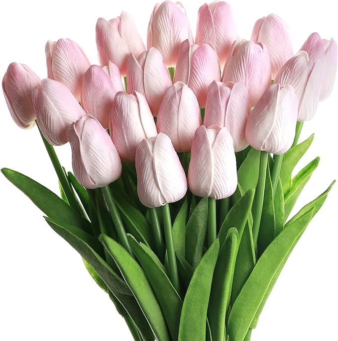 SOJIRUSPA Pink Tulips Artificial Flowers 20 Pcs Fake Tulips