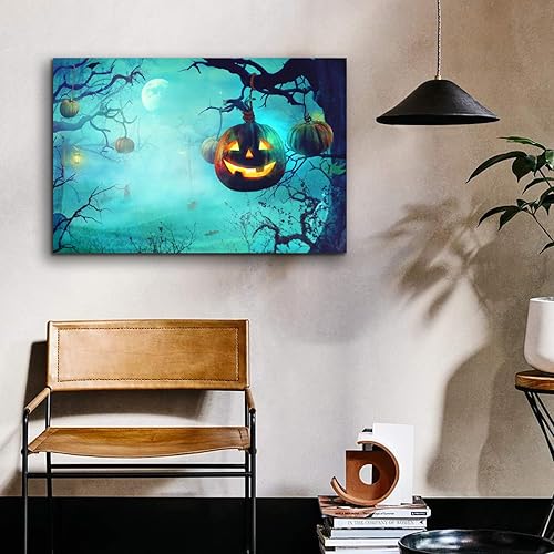 Miniatura 4 de ZKBX - Arte para pared de Halloween, decoración de calabaza, pósteres de bosque lunar, imágenes de noche de bosque oscuro de miedo, impresión en