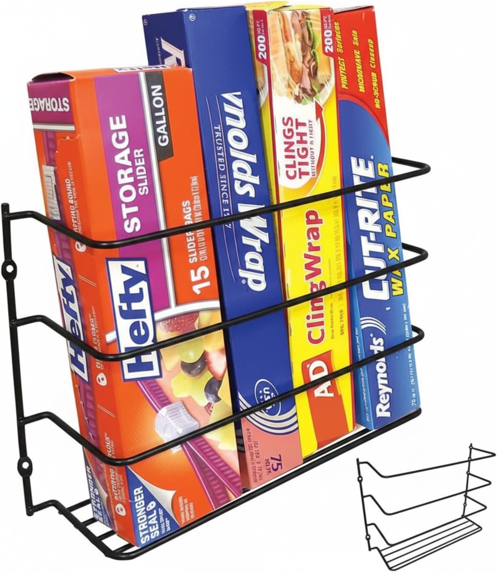 Evelots Kitchen Wrap Organizer - 2 Pack - Hold up to 4 Plastic, Foil, Paper, Wax - Cabinet Door, Wall Rack Basket - Sandwich, Freezer, Food Bag Storage - Laundry Supplies - Black