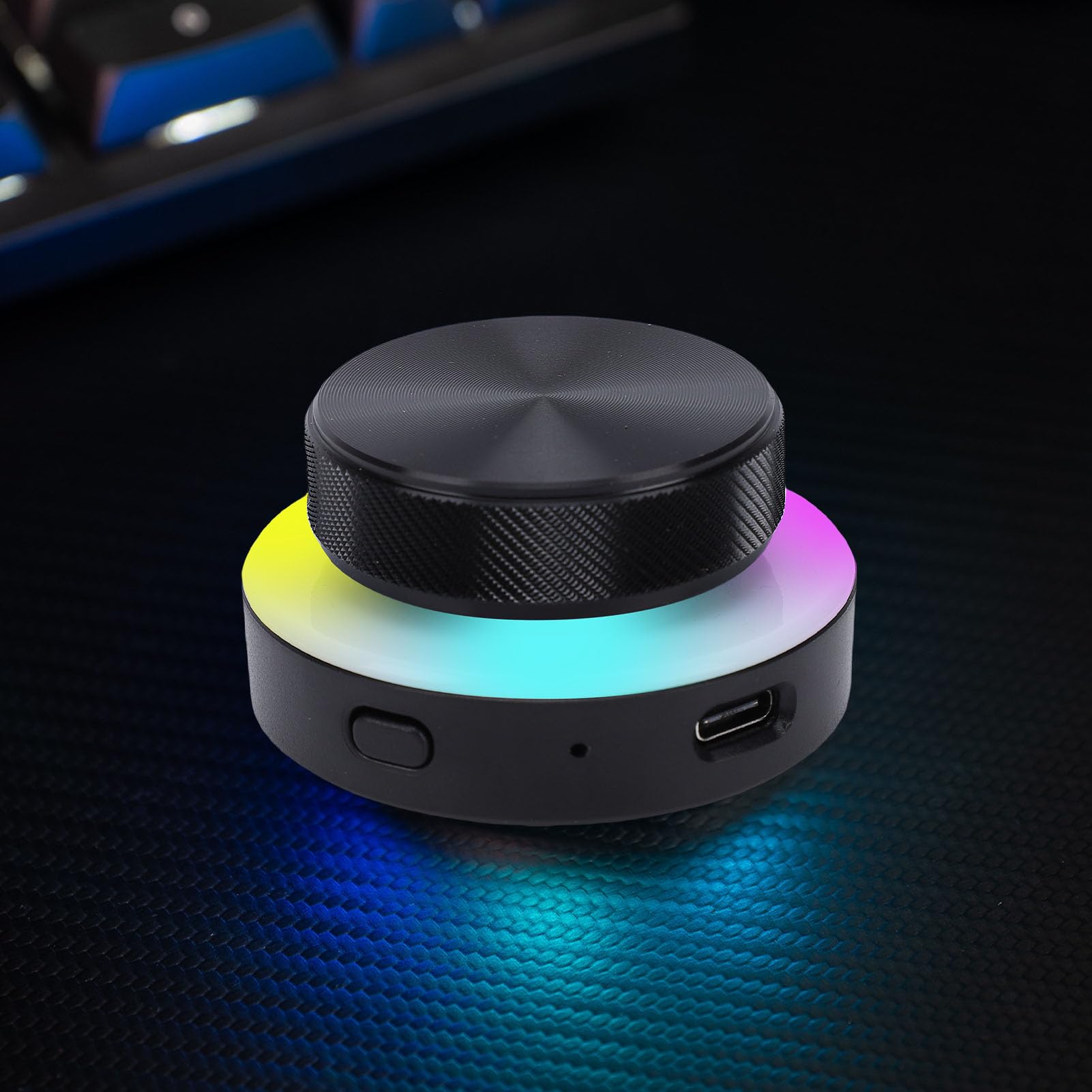 Fockety Perilla de Controlador Inteligente, 2.4G BT Perilla de Control de Volumen Programable con Luz RGB, Controlador Multimedia USB para Juegos de PC Control de Audio en el Hogar