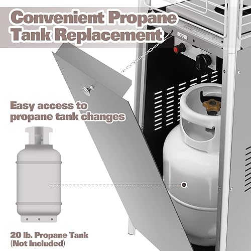 Miniatura 3 de Hykolity Calentador piramidal de patio de 48000 BTU, calentadores de propano para exteriores con ruedas y cubierta, calentador de patio de propano