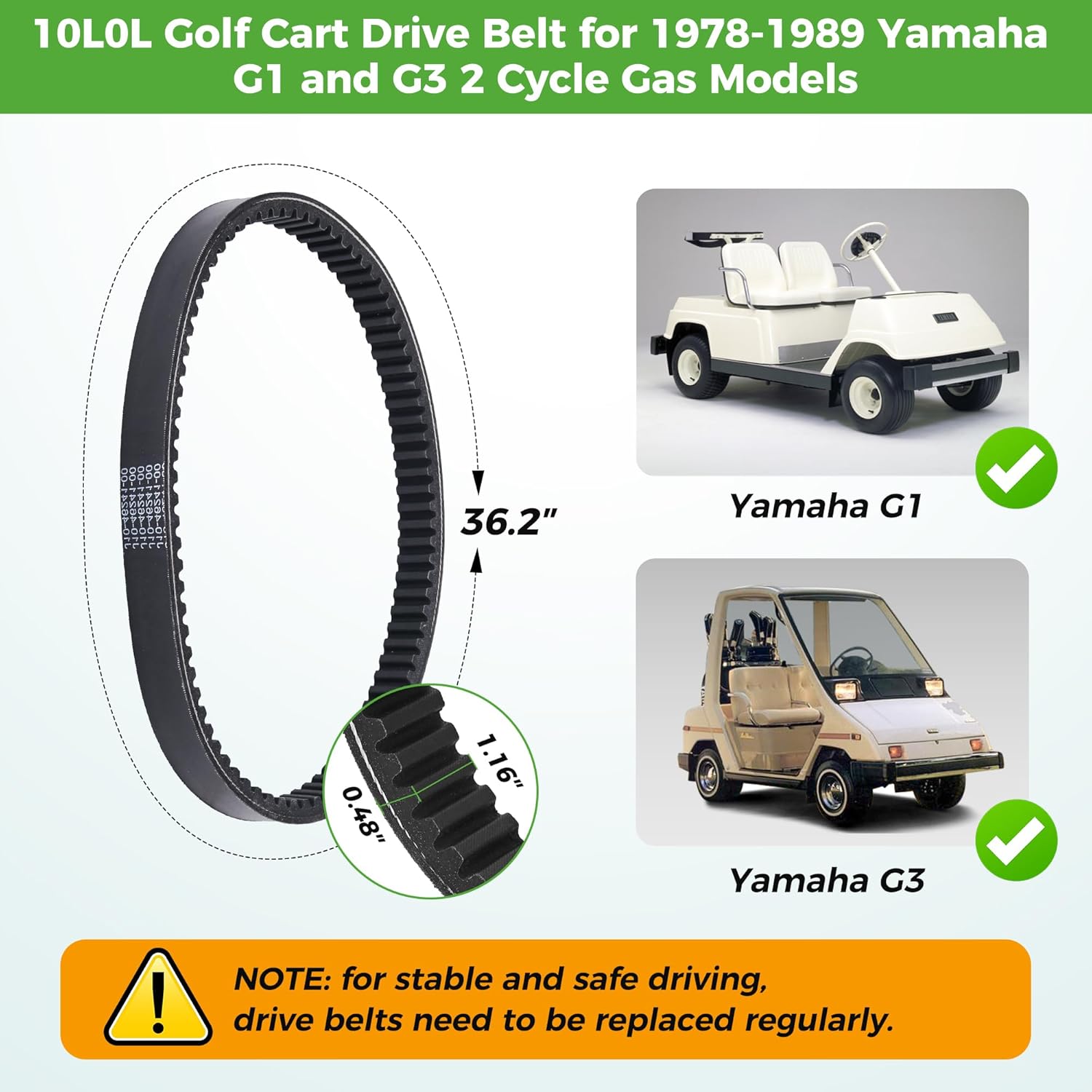 10L0L Golf Cart Clutch Drive Belt for Yamaha G1 G3 2 Cycle Gas Models 1978-1989,OEM# J10-46241-00-00, J17-46241-00-00