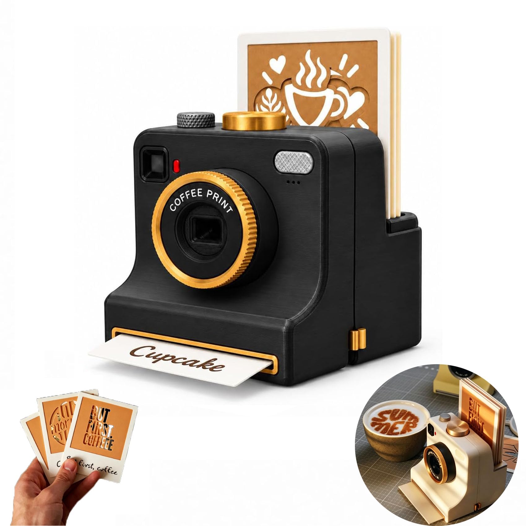 3D-gedruckte Latte-Art-Kamera, inklusive 12 Latte-Art-Karten (weiß) (D)