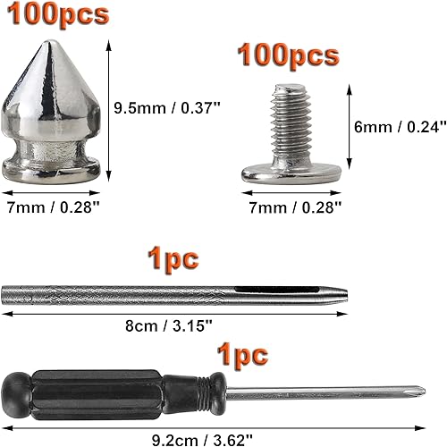 Miniatura 9 de YORANYO 100 juegos de clavos y tachuelas de 0.374 in para ropa, remaches de metal para cuero, punk, remaches, tachuelas y picos para ropa, zapatos,
