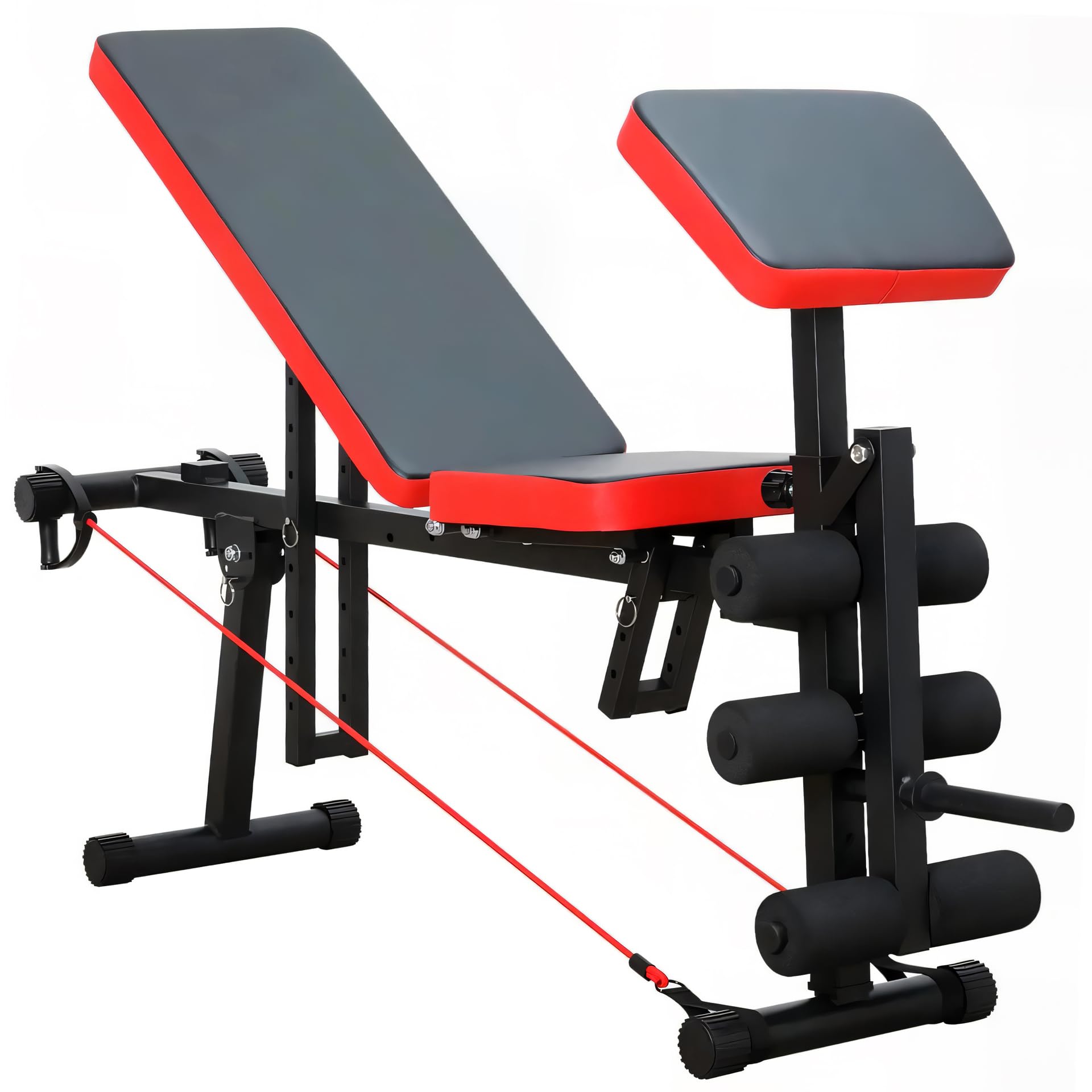 Banco de Exercício Reclinável Multiuso com Apoio Scott e Extensor – Ajustável e Dobrável