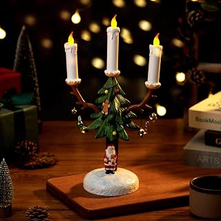 Christmas Tree Candle Light, Flameless Candle Light Christmas Candelabra Decoration with 3D Flame Wick Candles Holder Battery Operated X-mas Candle for Dinner Centerpiece Indoor Home Table Party