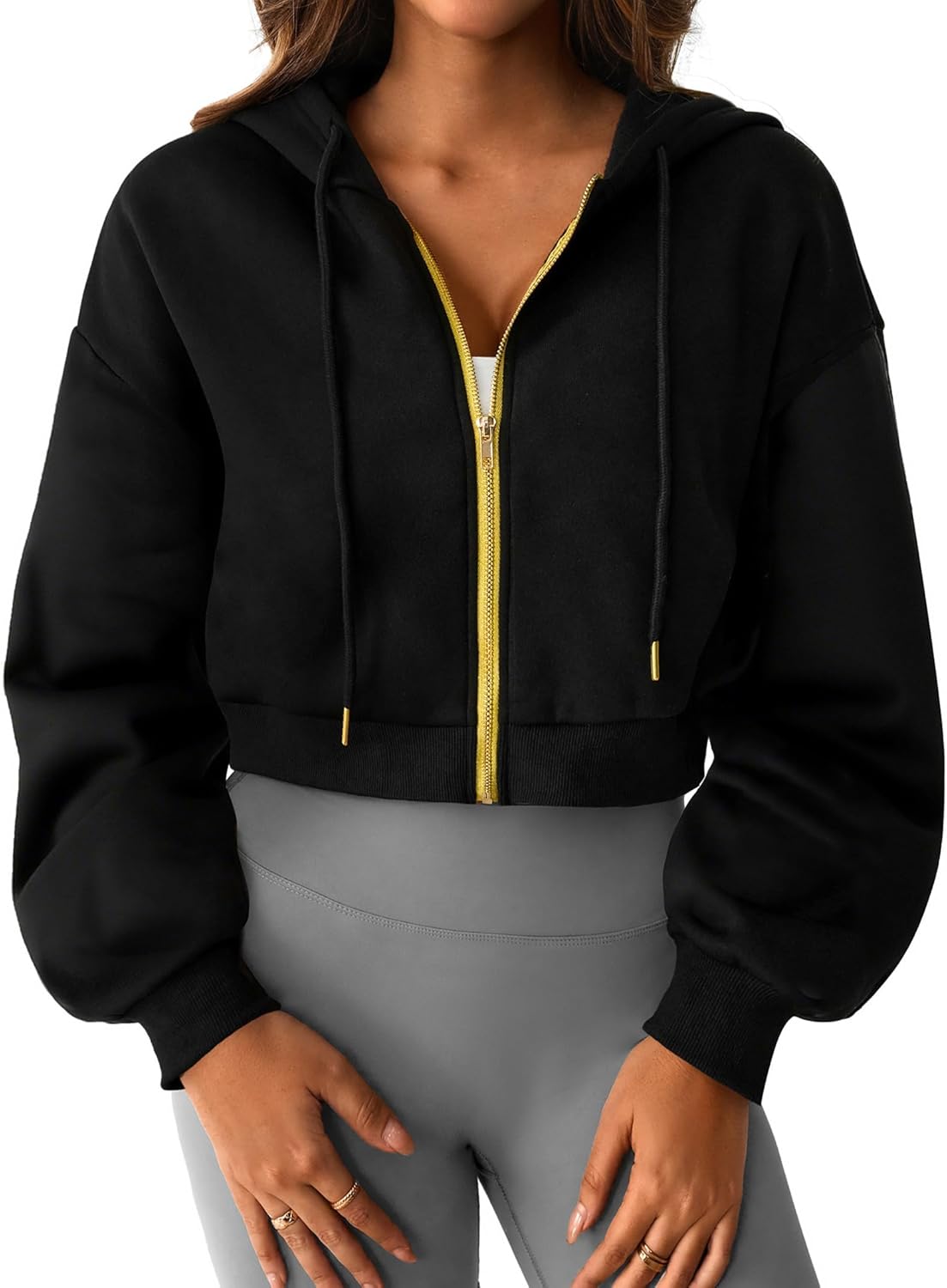 LovelyWholesale Womens Zip Up Hoodies Casual Long Sleeve Crop Top Sweatshirt - Image 4