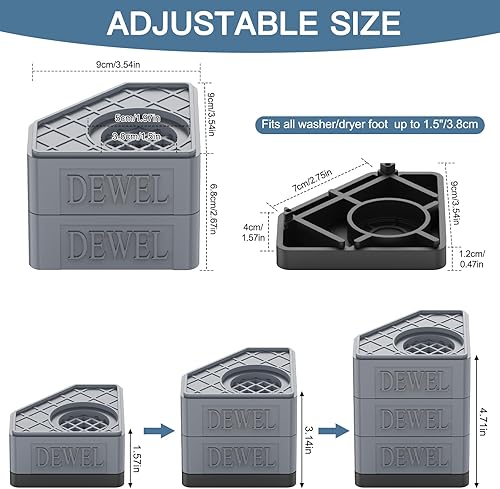 Miniatura 4 de Almohadillas antivibración para lavadora. Pedestales para lavadora y secadora con capacidad de peso de 1100 libras, almohadillas de pie de lavadora