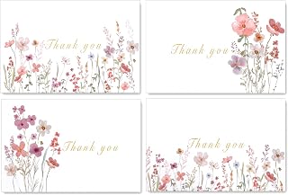 Thank You Cards with Envelopes & Stickers – 20-Pack Watercolor Floral Blank Note Cards, 4" x 6", Heavy 300gsm Cardstock for Weddings, Baby Showers & Business