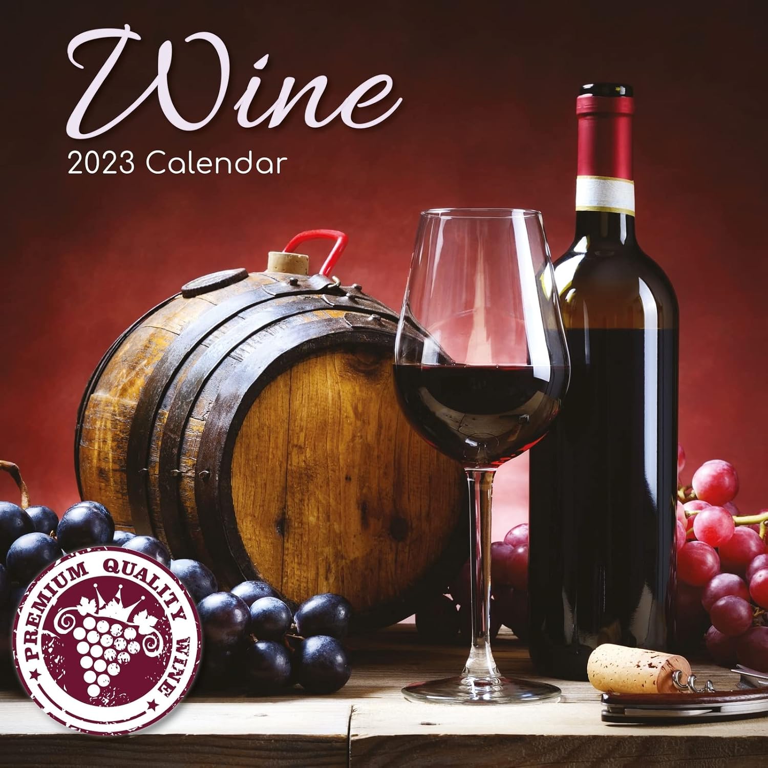 2023 Square Wall Calendar Wine, 30 x 30 CM Monthly View