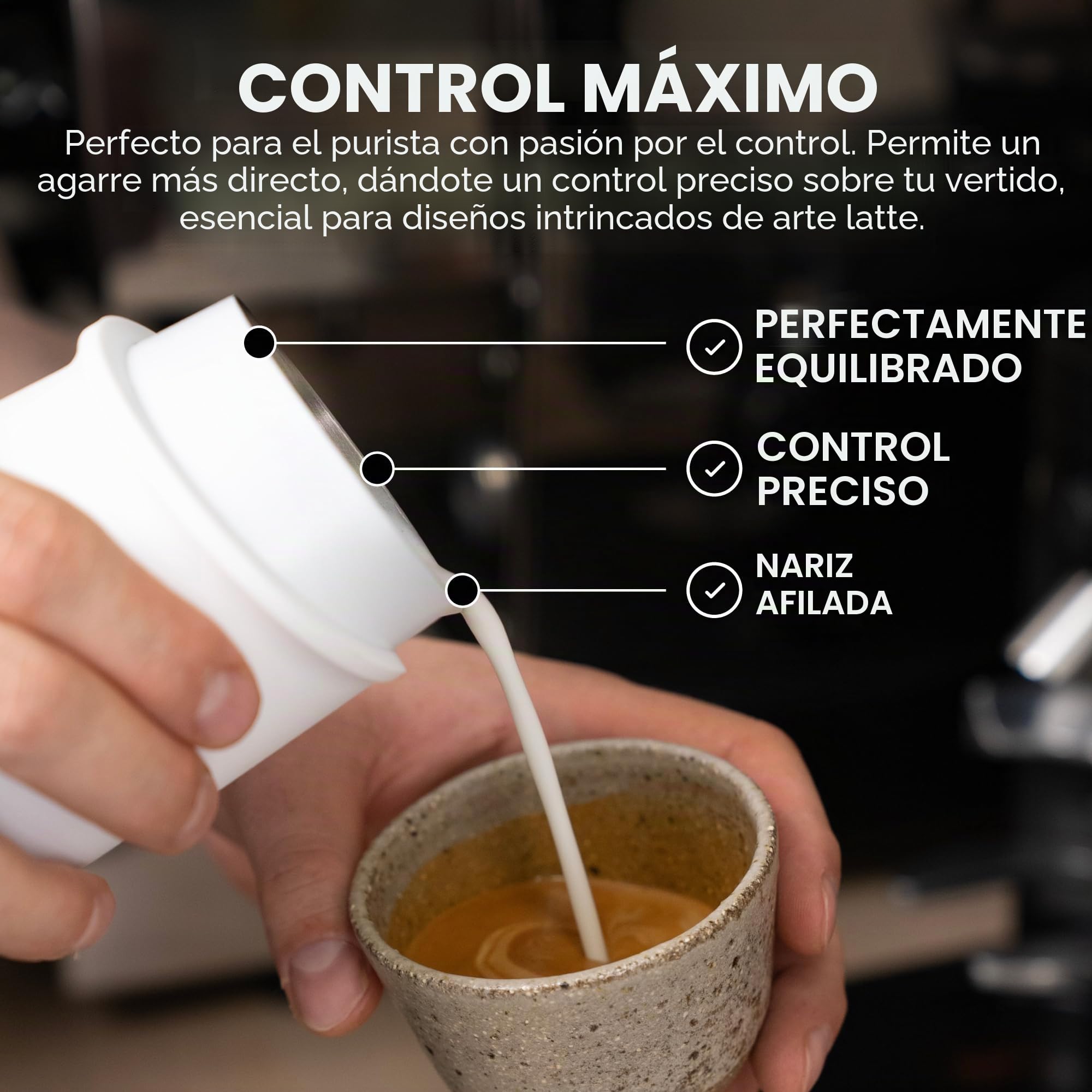 Subminimal FlowTip - Jarra sin manos para espumar leche para estufa, jarra de espuma para café estilo barista, jarra para verter capuchino y café con leche con mango resistente al calor, regalos para
