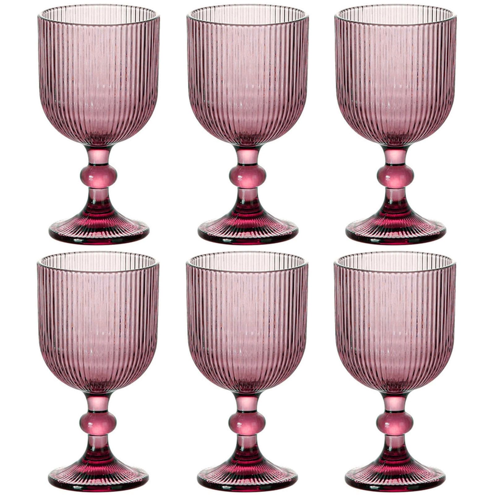 Amazon.com | Taganov Purple Glasses Drinking Water Goblets set of 6 Colored  Wine Glasses 13oz Pink Vintage Glassware for Wedding Party Bar Vertical  Line Embossed Pattern Stemmed Cups 400ml: Wine Glasses
