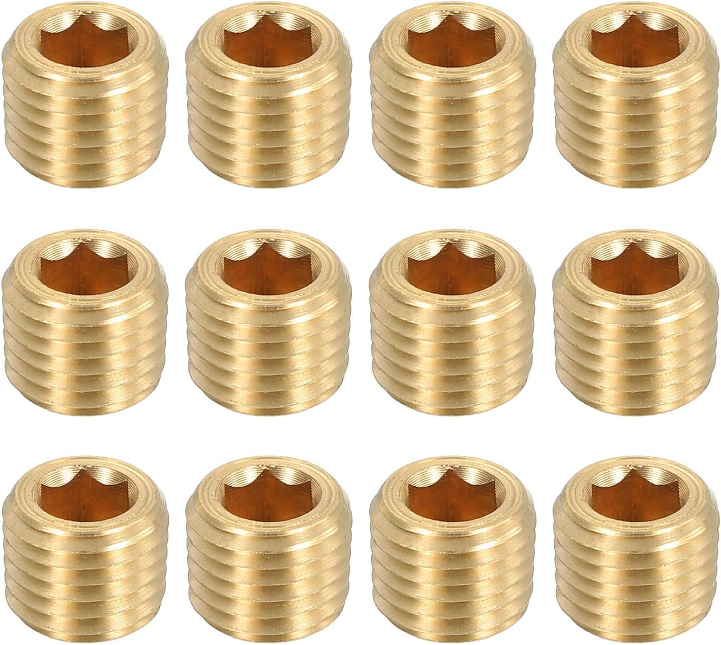 Uxcell 12Pcs Brass Pipe Plug Fitting, 1/16" NPT Male Hex Counter Sunk Plug, 6.7mm Suitable Pipe Diameter, Air Tanks