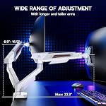ARES WING Dual Monitor Arm for 17-35" Screens, White | Fully Adjustable Dual Monitor Mount for Flat Curved Ultrawide Screens Up to 26.5lbs, C-Clamp & Grommet Base