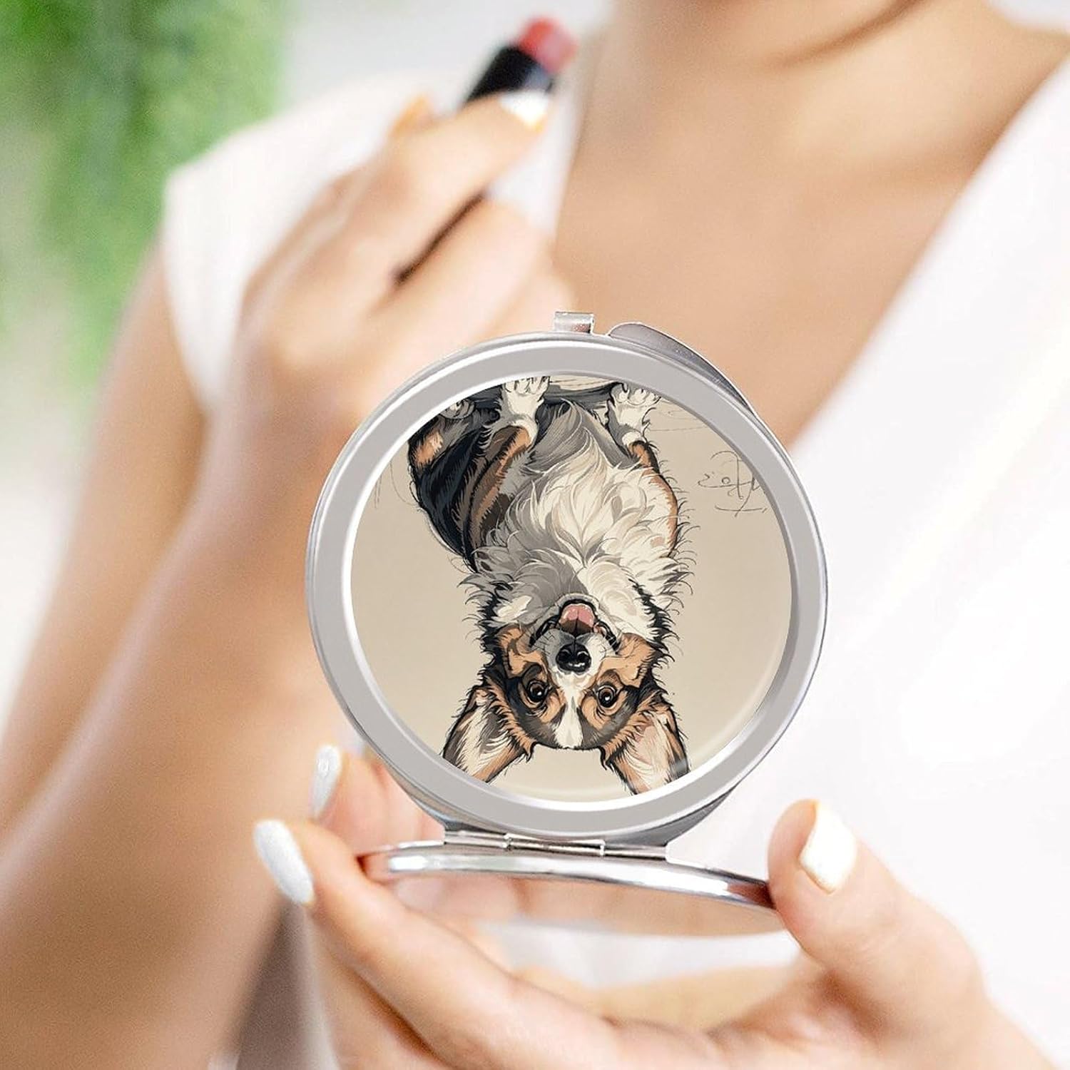 Sketch Corgi Travel Makeup Mirror Compact for Purse Pocket image 4