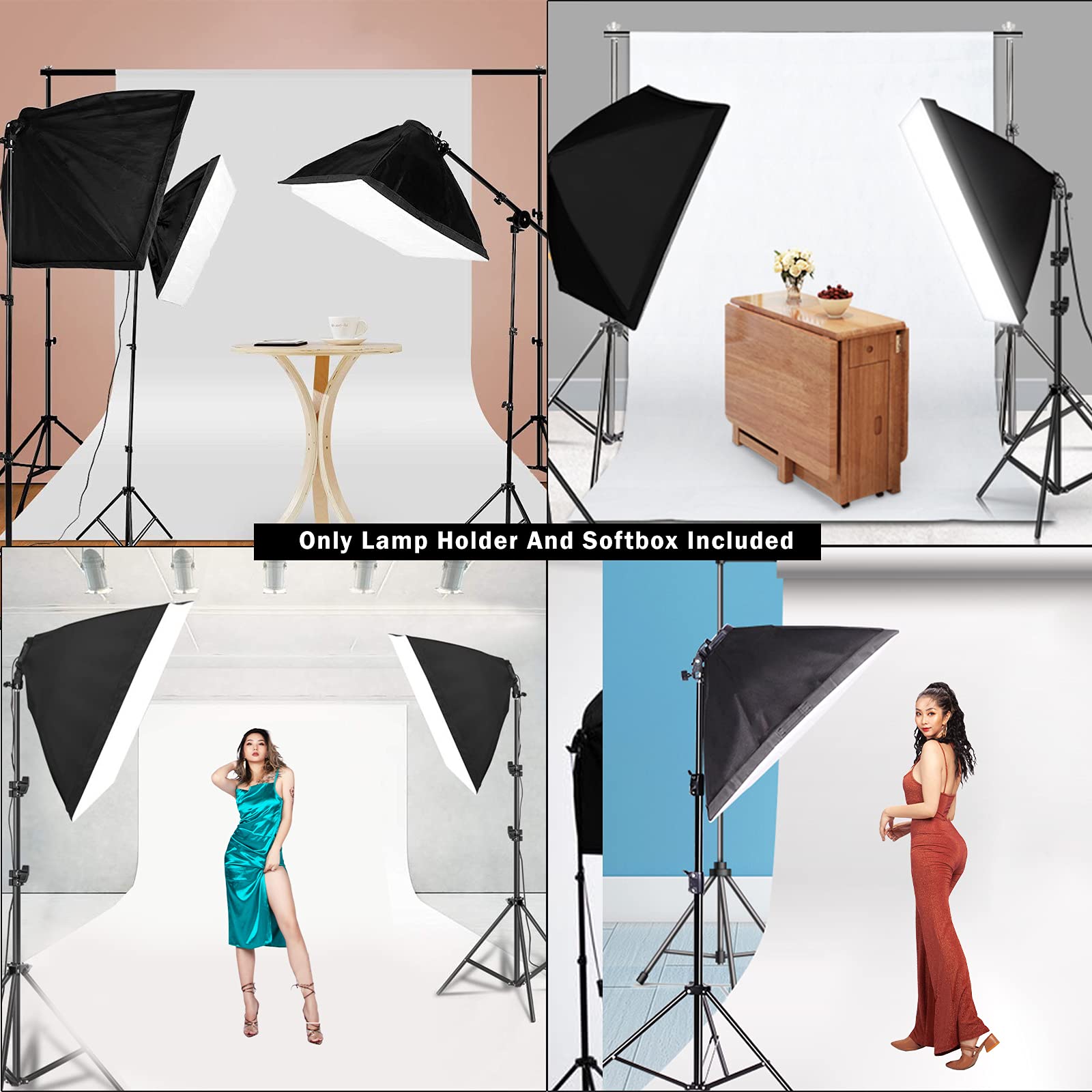 Softbox Kit Fotografía con 1x Softbox, 1x Soporte del adaptador de enchufe 4-en-1 E27, 1x Bolsa Transporte, Kit de Iluminación Profesional para Estudio Fotográfico, Luz Sufieciente