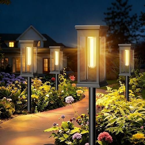 Miniatura 1 de Luces solares para caminos impermeables para exteriores, paquete de 8 luces solares brillantes de jardín con encendidoapagado automático,