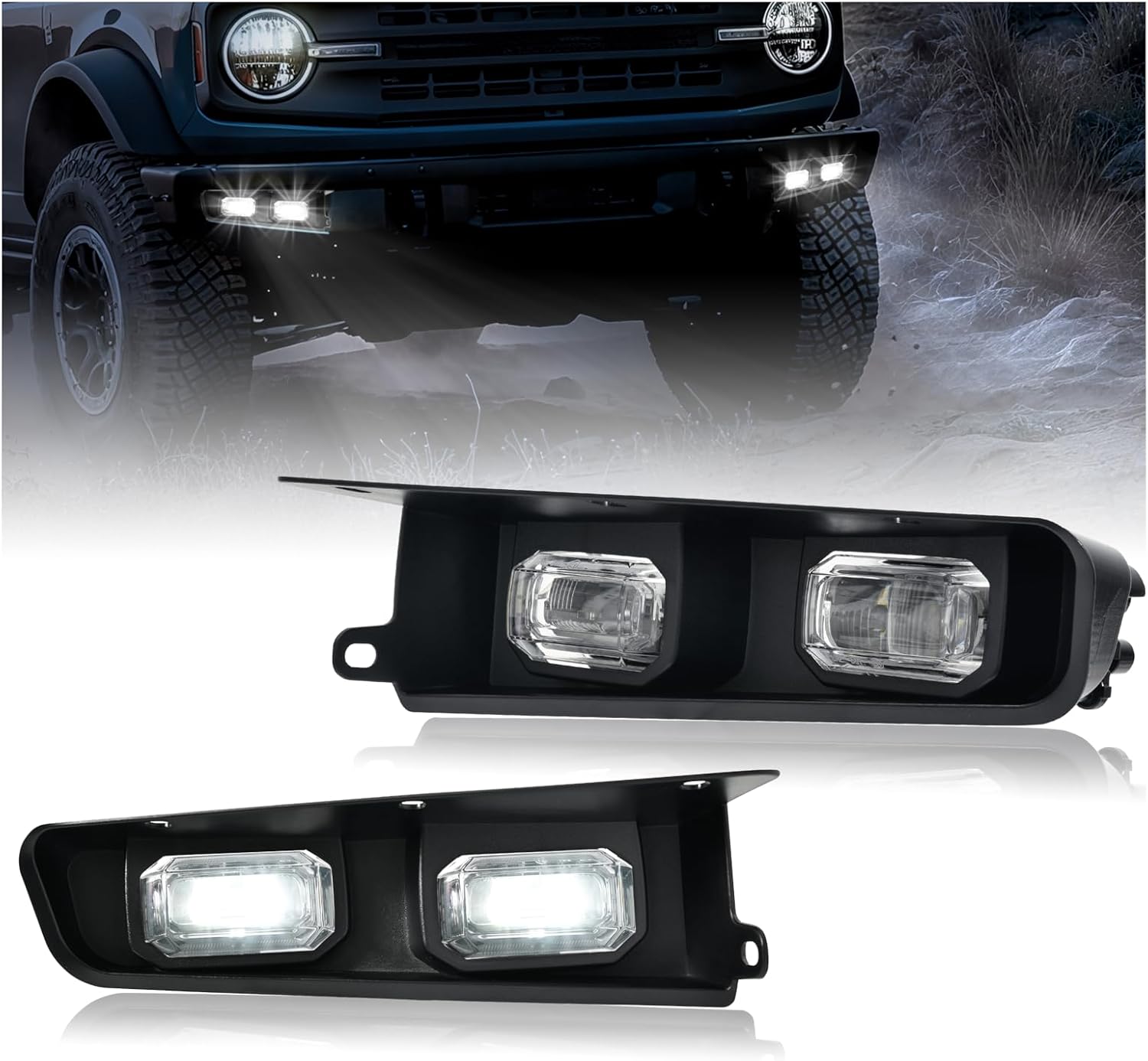 LED Fog Lights Compatible with 2021-2024 Ford Bronco, Optimal Illumination Front Lower Modular Bumper Fog Lamp for Ford Bronco 2021-2024 2/4-Door Accessories, 2PCS