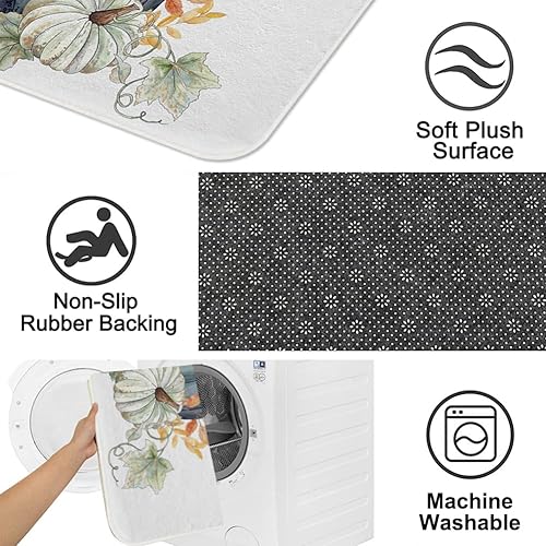 Miniatura 5 de Juego de alfombras y tapetes de baño de calabaza de otoño, 3 piezas, hojas de arce azul, calabaza, cosecha de otoño, antideslizantes, tapete para el