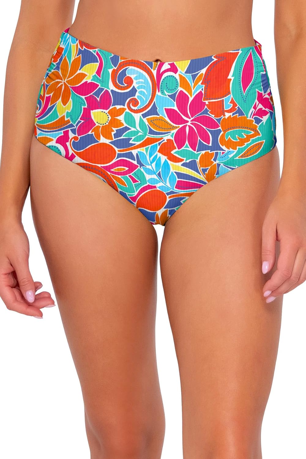 Sunsets Capri High Waist Women's Swimsuit Bikini Bottom in Ribbed Fabric