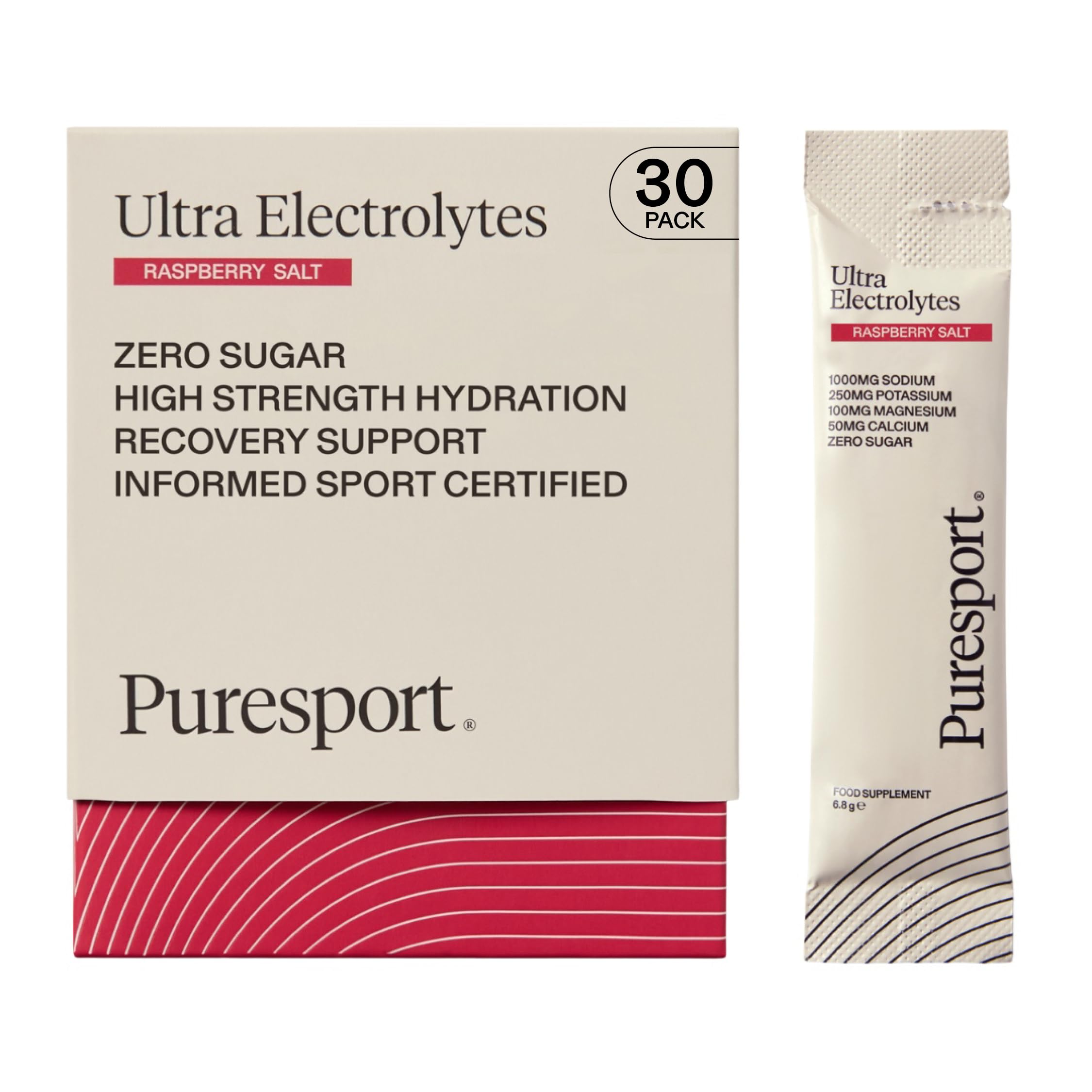 Puresport Ultra Electrolytes Hydration Raspberry Salt (30 Pack) | High Performance Sugar Free Electrolytes Powder | 1000mg of Sodium | Electrolyte Sachets Optimise Hydration/Support Muscle Function