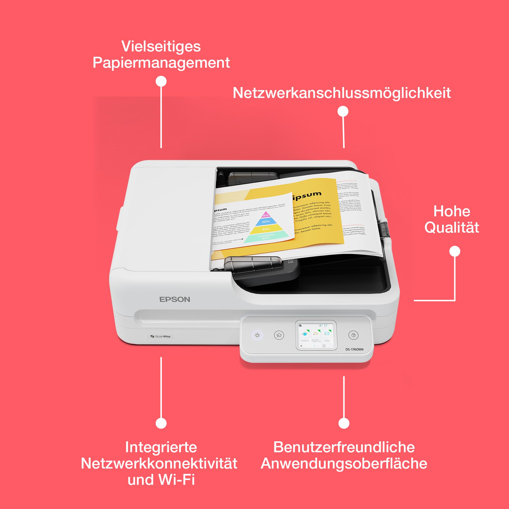 Epson Workforce DS-1760WN DIN A4-Dokumentenscanner, ADF, WLAN