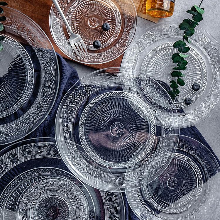 Image of MARTVIA Glass Serving & Dinner Plate 8 Inch, Set of 2 Crystal Clear Glass Plate, Vintage Dinnerware for Pasta,Salad,Dessert Serving Party Fruits, Snacks Home Wedding Decor for Gift Set (MV-2)