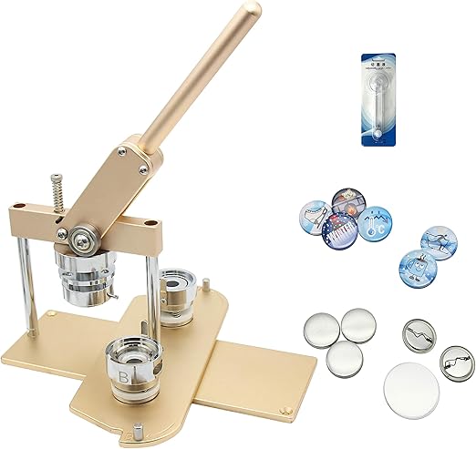 ChiButtons B400 Pro 37mm (1.5") Metric Button Maker Kit | All-Metal Press with 200 Parts, Interchangeable Moulds & Adjustable Circle Cutter | Create Promotional Badges, Custom Pins, Gifts (Golden-new)