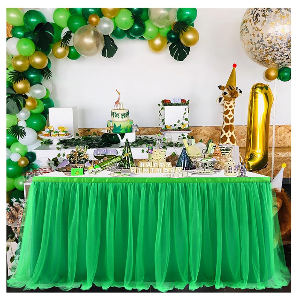 Jupe de table tutu en tulle vert 183x77 cm pour décoration de fête et mariage
