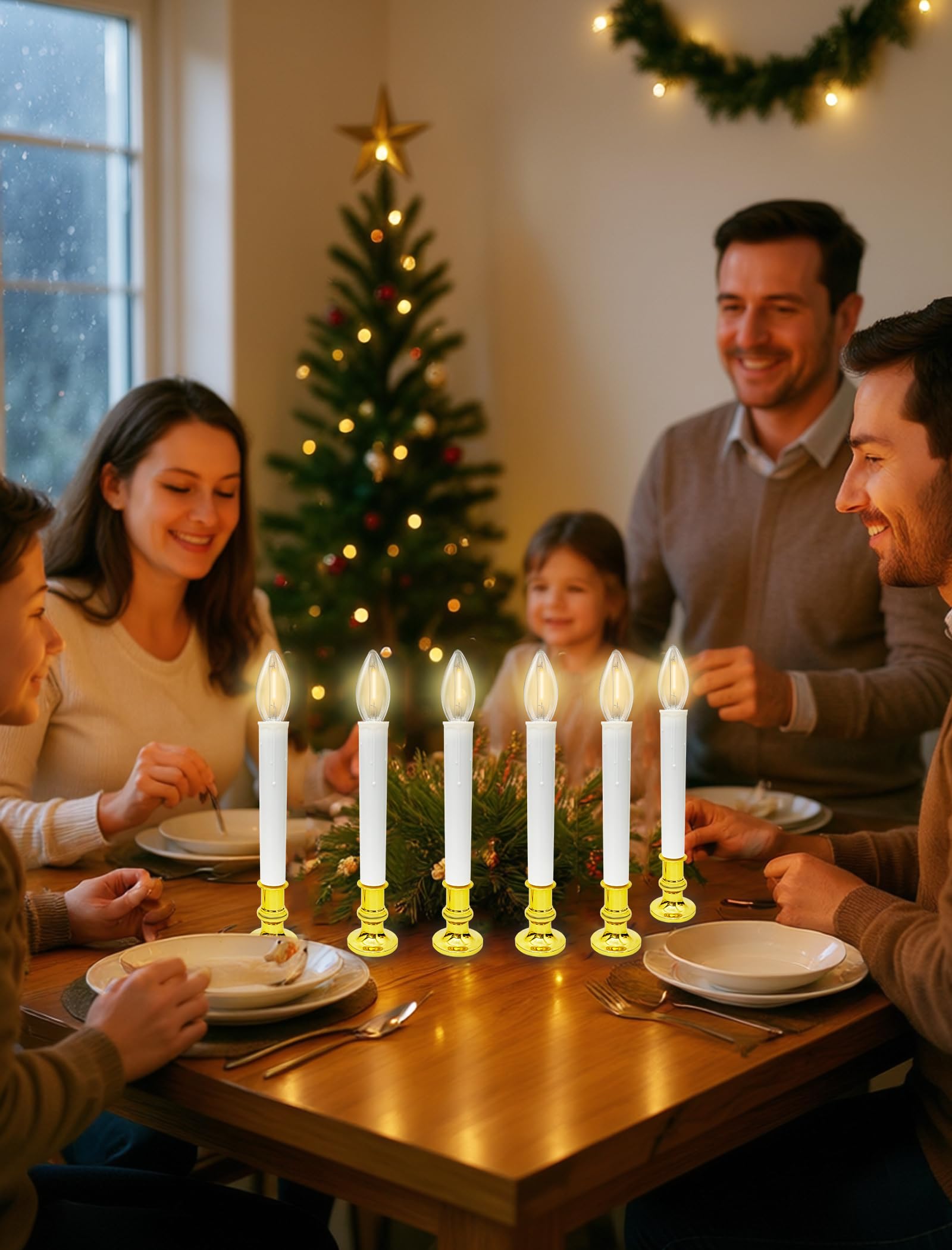 LED-Weihnachts-Fensterkerzen mit Timer, 26,7 cm, flammenlose Kerzen mit C26 0,6 W weichen weißen Leuchtmitteln, E12-Sockel, batteriebetrieben mit 4,5 cm Messinghaltern und Saugnäpfen, für